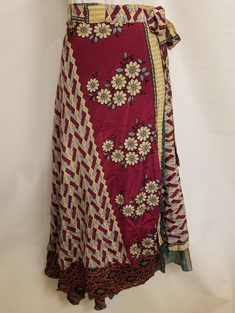 ✅Magic Wrap Silk Sari Skirt 37" Reversible Maxi Boho One Size Fits Most NWOT OS